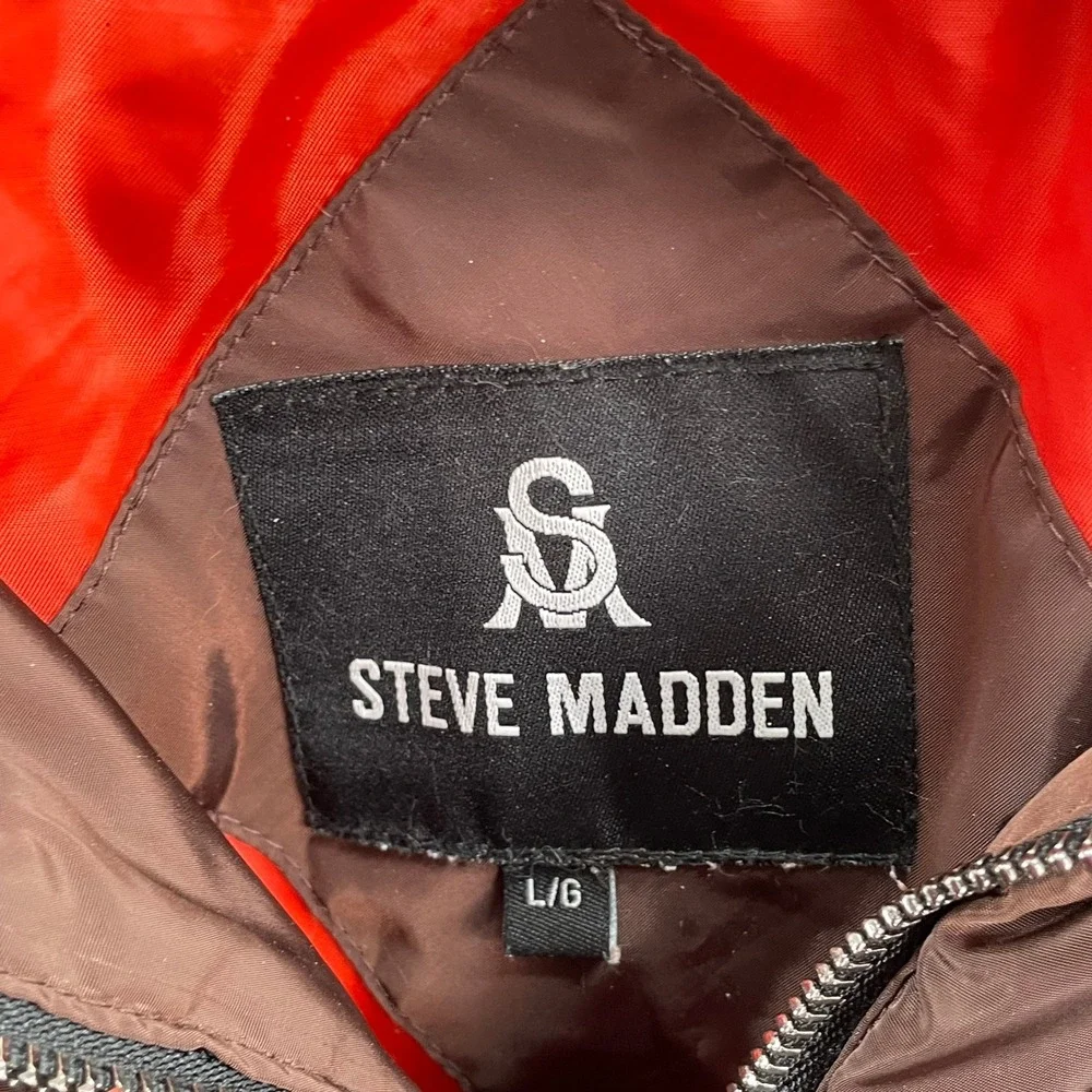 Steve Madden Puffer Jacket Womens Large Brown Hooded Faux Fur Lined Coat Travel